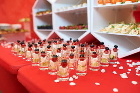 Catering service. Outdoor party with finger food. Nobody.