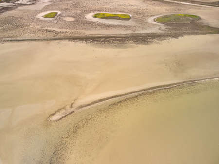 aerial top view of islands and shallows on the Sivash salt lake near the sea of Azov