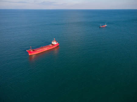 Large general cargo ship, Top down aerial.の写真素材