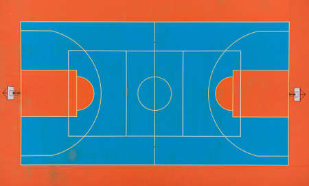 Aerial view of the deserted basketball multicolored bright courtの写真素材