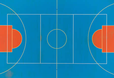 Aerial view of the deserted basketball multicolored bright courtの写真素材