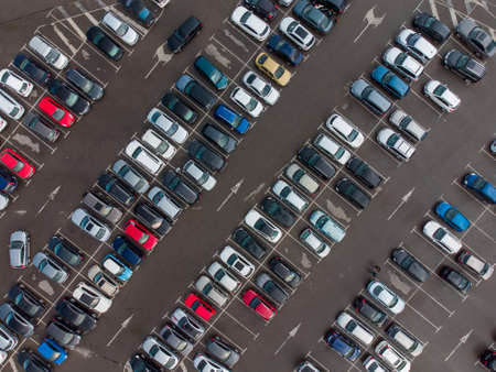 Aerial top view of car parking