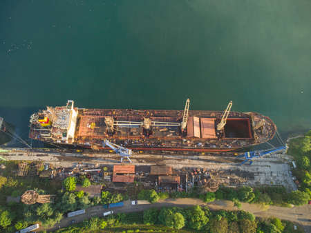 cargo ship unloading in port