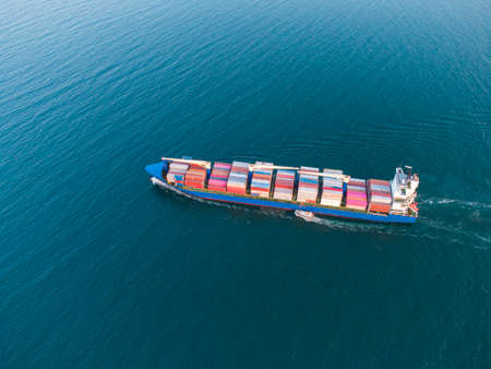 Aerial top view of cargo container ship in the seaの写真素材