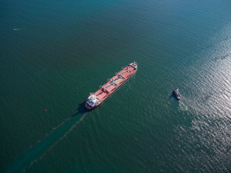 Large general cargo ship tanker bulk carrier, aerial view.の写真素材