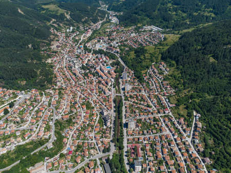 Devin, Bulgaria. Aerial view to the small city in the mountains.の写真素材