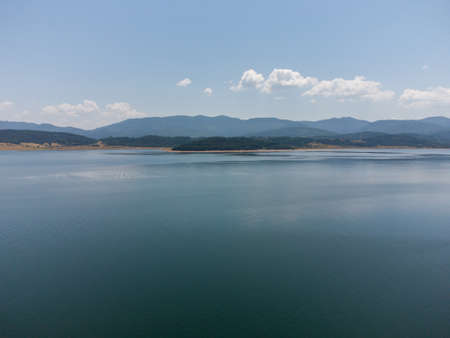 Aerial panoramic view of a Batak Reservoir located in Bulgaria, Rhodopa Mountainsの写真素材