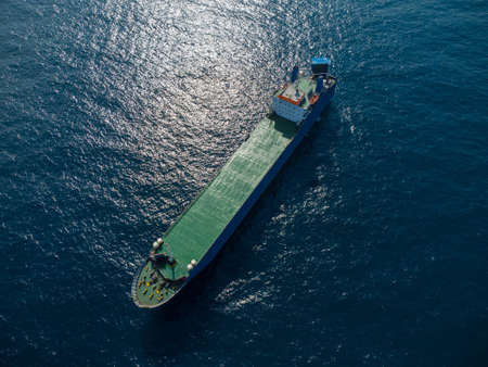 Aerial drone top view of empty car ferry boatの写真素材