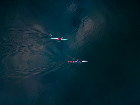 open water sport kayak and canoe aerial viewの写真素材