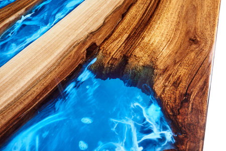 Texture of a wooden table with epoxy resin.の写真素材