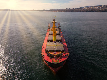 Aerial view of Large general cargo ship tanker bulk carrierの写真素材
