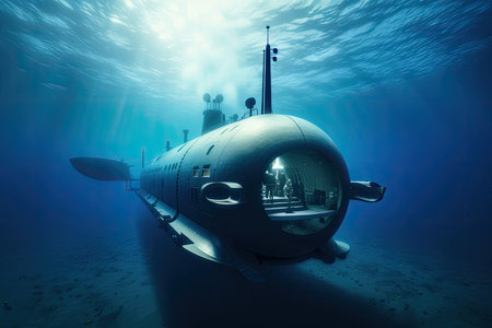 modern submarine underwater view. Generative AIの素材