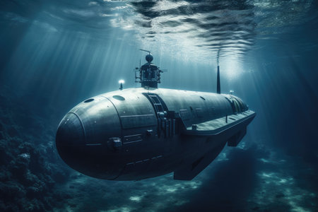 modern submarine underwater view. Generative AIの素材