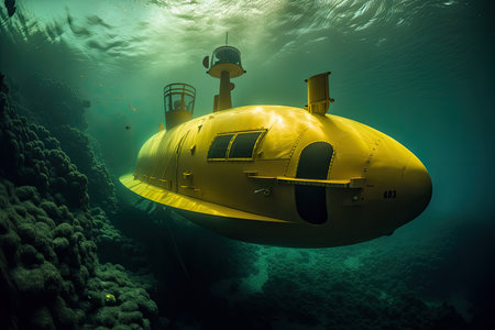 yellow submarine underwater view. Generative AIの素材