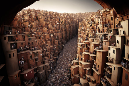 bleak reality of Earths overpopulation with crowded cities, polluted skies, and lack of resources. A warning of the urgent need for sustainable living. Generative AIの素材