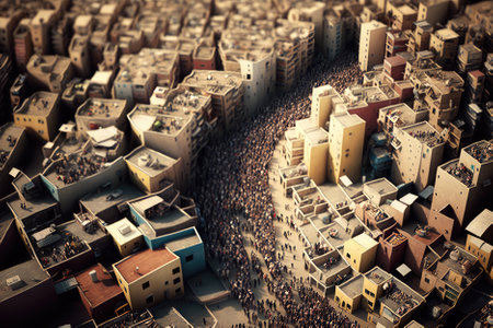 bleak reality of Earths overpopulation with crowded cities, polluted skies, and lack of resources. A warning of the urgent need for sustainable living. Generative AIの素材