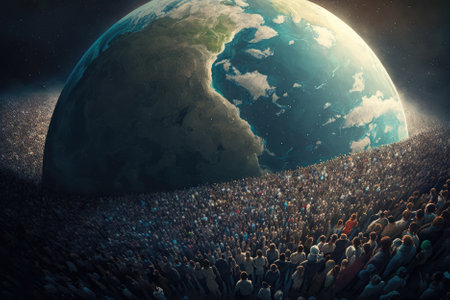bleak reality of Earths overpopulation with crowded cities, polluted skies, and lack of resources. A warning of the urgent need for sustainable living. Generative AIの素材