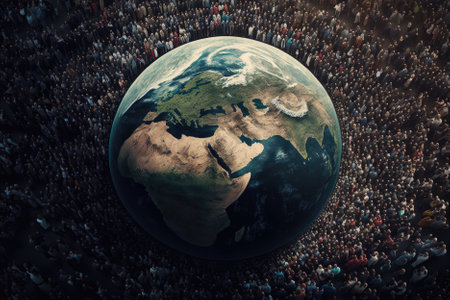 bleak reality of Earths overpopulation with crowded cities, polluted skies, and lack of resources. A warning of the urgent need for sustainable living. Generative AIの素材