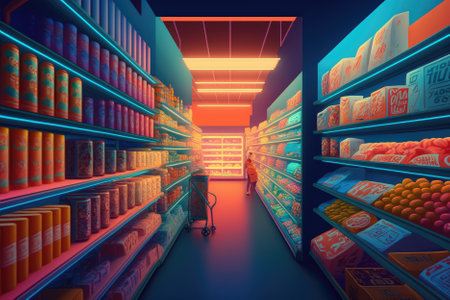 futuristic supermarket devoid of any human presence. Generative AIの素材