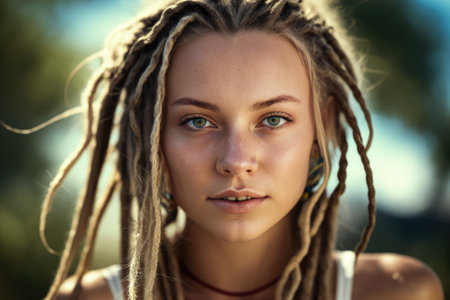 young woman with beautiful dreadlocks. Generative AIの素材