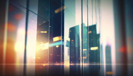 futuristic urban landscape with corporate architecture and bokeh lighting. Generative AIの素材