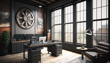 Luxury workspace office with industrial loft modern interior design. Generative AIの素材