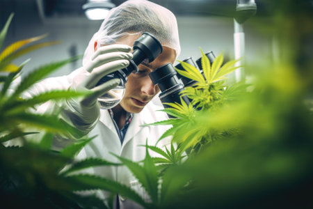 man scientist in a laboratory researching medical marijuana, showcasing the intersection of science and medicine in the growing field of cannabis research. Generative AIの素材