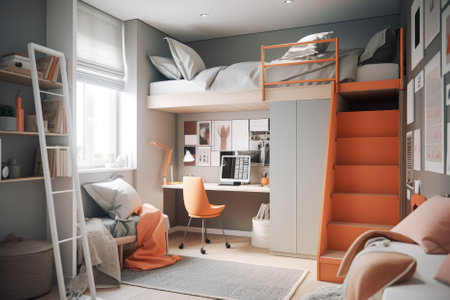 A smart modern children's room is a perfect blend of functionality and aesthetics, designed to provide a comfortable and safe space for kids to grow and play. From interactive learning tools to personalized storage solutions and child-friendly furnishings, the room is designed to cater to the needs of children and parents alike. Generative AIの素材