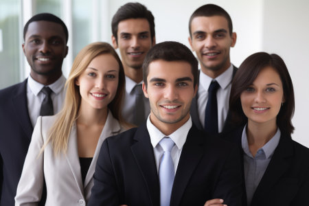 A business team consisting of several men and women of different races, collaborating and working together in a modern, bright office, can symbolize diversity, inclusion, and teamwork. The selective focus on the individuals can emphasize their unique personalities and create a dynamic and engaging atmosphere in the photograph. Generative AIの素材