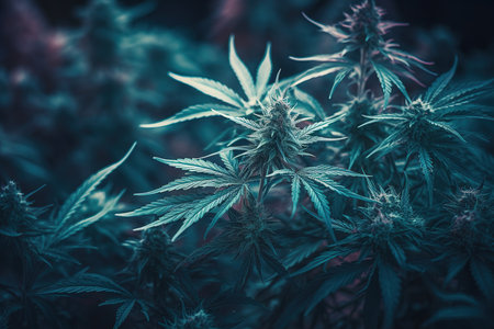 A background of marijuana leaves creates a natural and organic aesthetic, with the familiar shape and texture of the plant invoking feelings of relaxation and connection to nature. The leaves' unique characteristics, including their serrated edges and distinctive vein patterns, add depth and interest to the background. Generative AIの素材