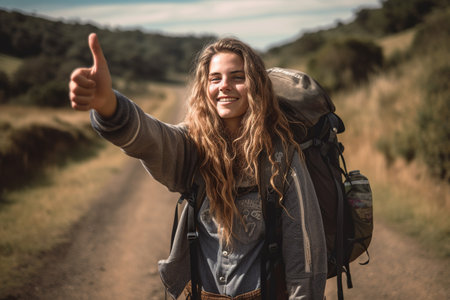beautiful girl who enjoys backpacking and hitchhiking during her travels. AI Generative AIの素材