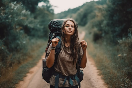 beautiful girl who enjoys backpacking and hitchhiking during her travels. AI Generative AIの素材