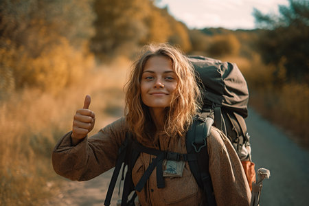 beautiful girl who enjoys backpacking and hitchhiking during her travels. AI Generative AIの素材