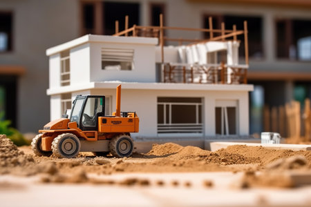 In the world of toys, a tiny construction crew is building a miniature dream home using toy tools and machinery. AI Generative AIの素材