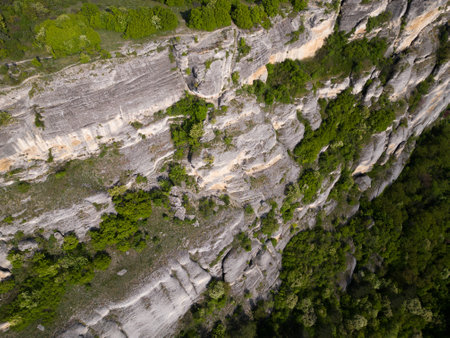 panoramic aerial view of Madara Plateau, where the iconic Madara Rider is intricately carved....