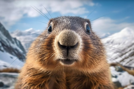 adorable marmot with curious gaze and furry features. Charm of this cute creature in stunning detail. AI Generative AIの素材