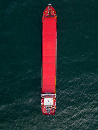 Aerial top view of Large general cargo ship bulk carrierの写真素材
