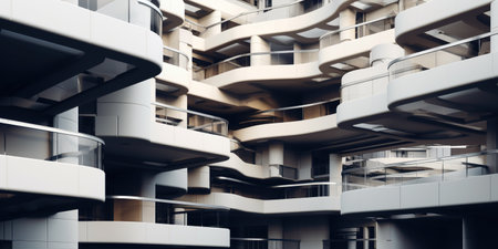 Abstract modern architecture mesmerizes with its fusion of form and function. Sleek lines, innovative shapes, and minimalist aesthetics redefine conventional Bold and daring design. AI Generative AIの素材