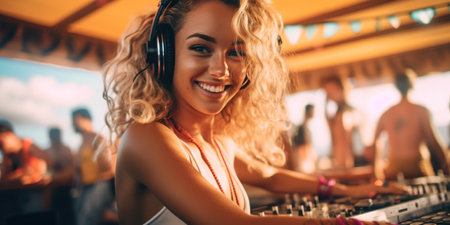 A delightful female bartender stands gracefully behind the bar. Her warm smile and skilled hands bring life to the bar, creating a charming and enjoyable atmosphere for all. AI Generative AIの素材