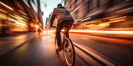 A hipster rides a bicycle through the city, sporting trendy attire and a retro bike, exuding a cool and alternative vibe in the urban landscape. AI Generative AIの素材
