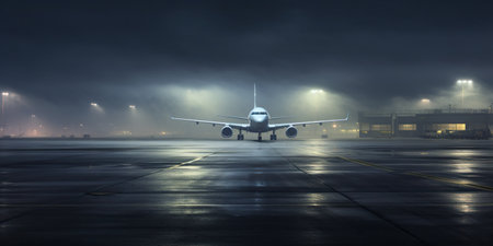 Airport where an aircraft stands poised on the tarmac, ready to embark on its journey, patiently awaiting the arrival of passengers who will soon fill its seats and bring life to its quiet anticipation. Generative AIの素材