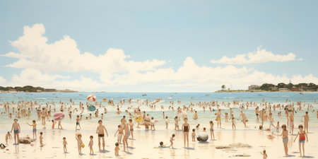 The beach is overcrowded with people, and it poses a challenge to find a comfortable spot for relaxation. AI Generative AIの素材