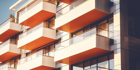 Close up of a modern residential building facade sleek design, clean lines, and advanced materials, creating a contemporary look. AI Generative AIの素材