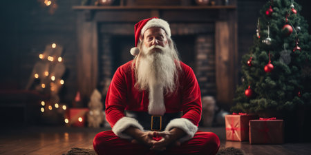 Santa Claus immersed in meditation, finding inner peace and harmony, bestowing festive magic upon himself and the world. AI Generative AIの写真素材