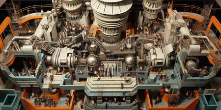A cross-sectional visualization of a large factory, depicting production processes and infrastructure. AI Generative AIの写真素材