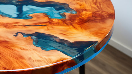 A stunning designer table made of solid wood and colorful epoxy resin. The table is a beautiful and stylish addition to any home or office.の素材
