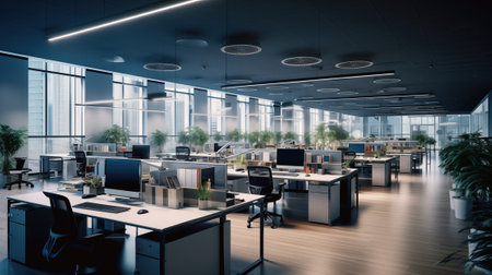 A modern IT office without people a beautiful, technologically advanced space that promotes collaboration and creativity.の素材