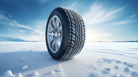 new winter tire extreme close up in winter landscape.の素材