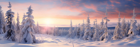 A majestic pine forest blanketed in a winter wonderland of snow.の素材