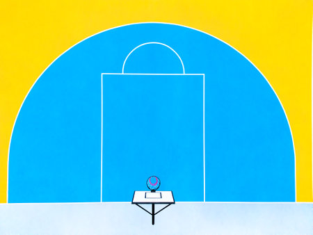Aerial top down view of the deserted basketball bright courtの写真素材
